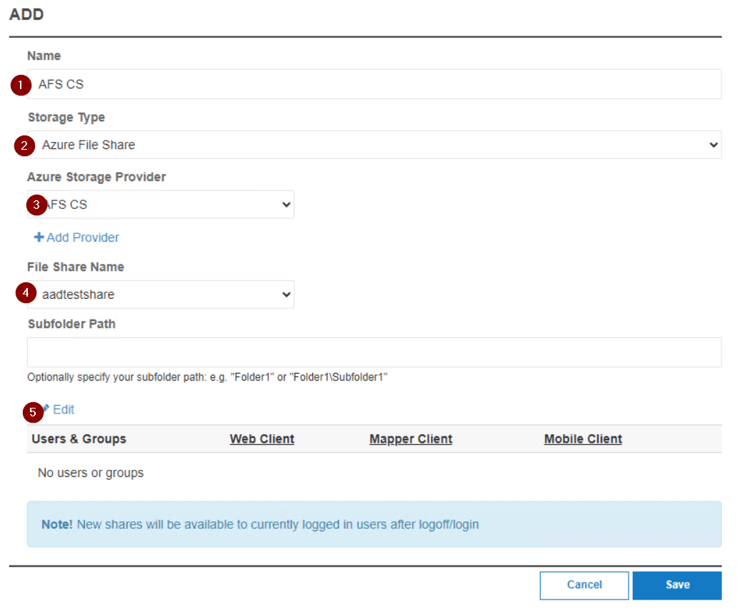 connection string add to shares