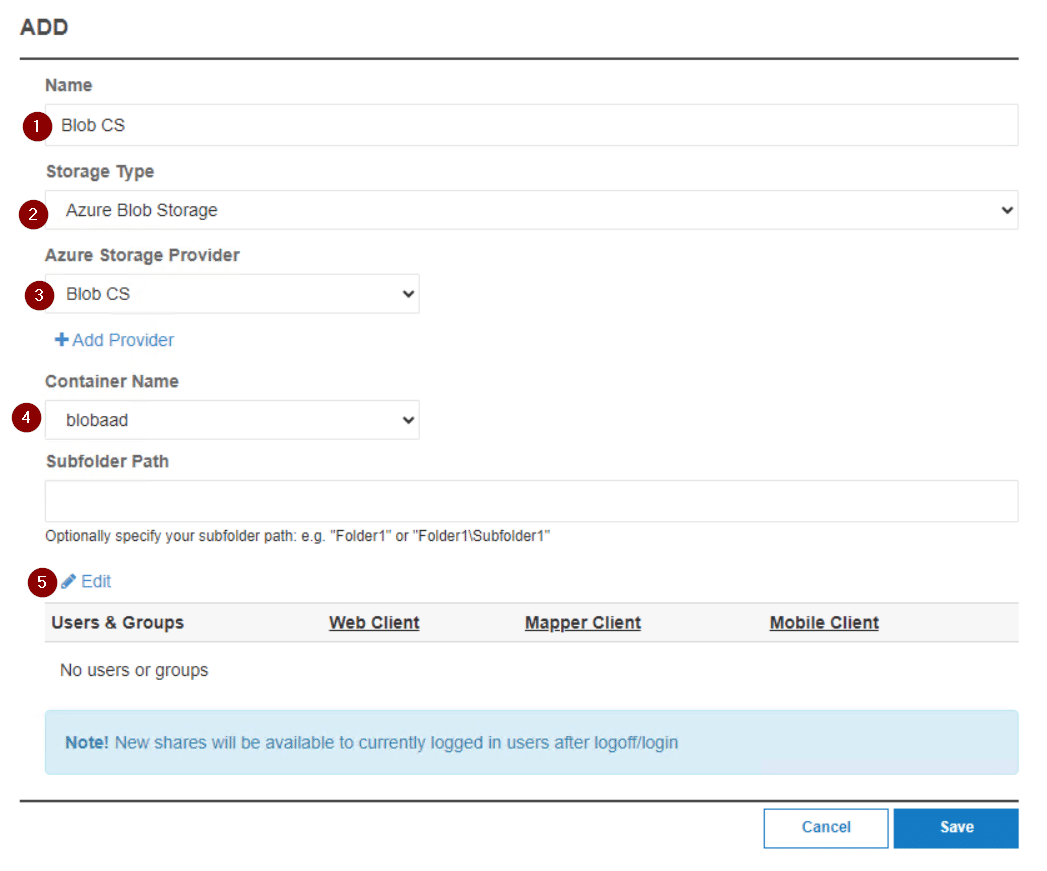 azure blob connection string add to shares