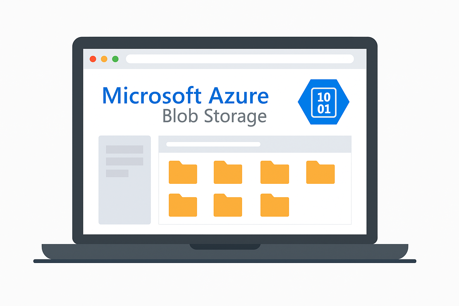 A laptop open to a web browser, displaying Azure Blob storage interface, with seamless user experience