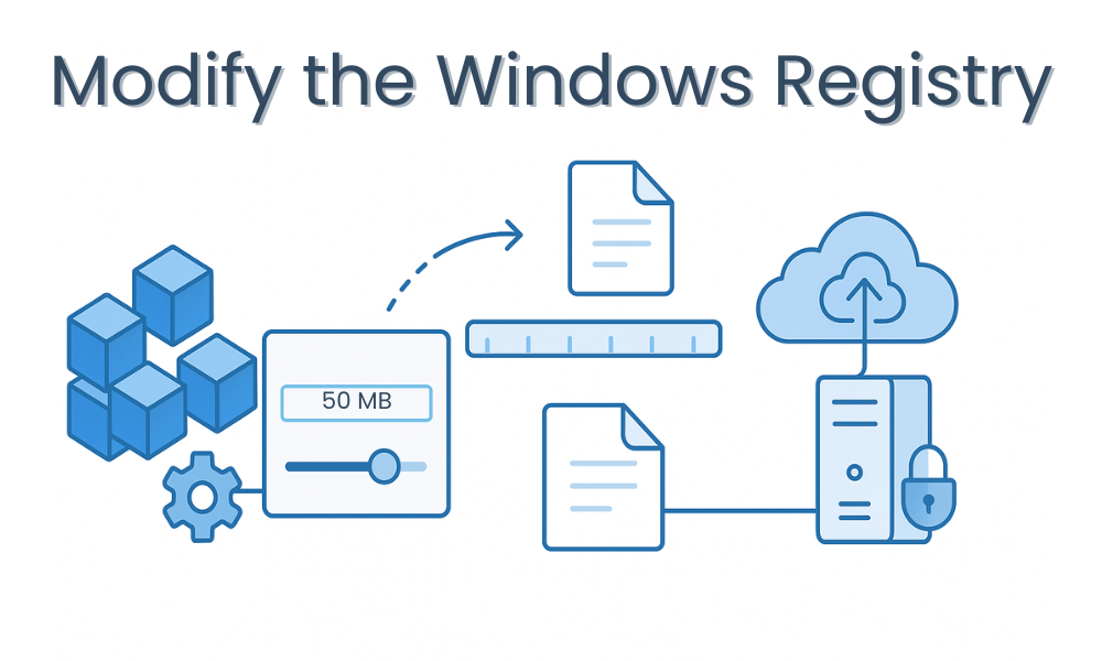 A diagram depicting the process of modifying the Windows registry to increase file size limit.