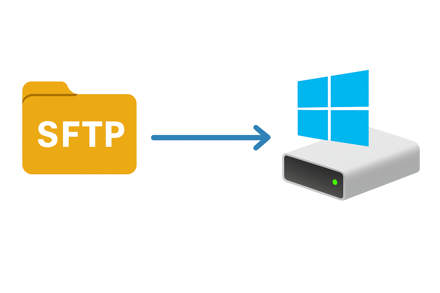 A folder labeled SFTP points to a Windows-style drive.