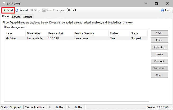 Callback SFTP Drive - new drive start